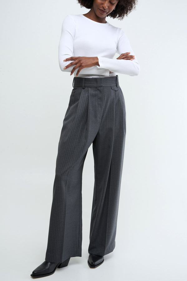 MEET - dark grey pinstripe