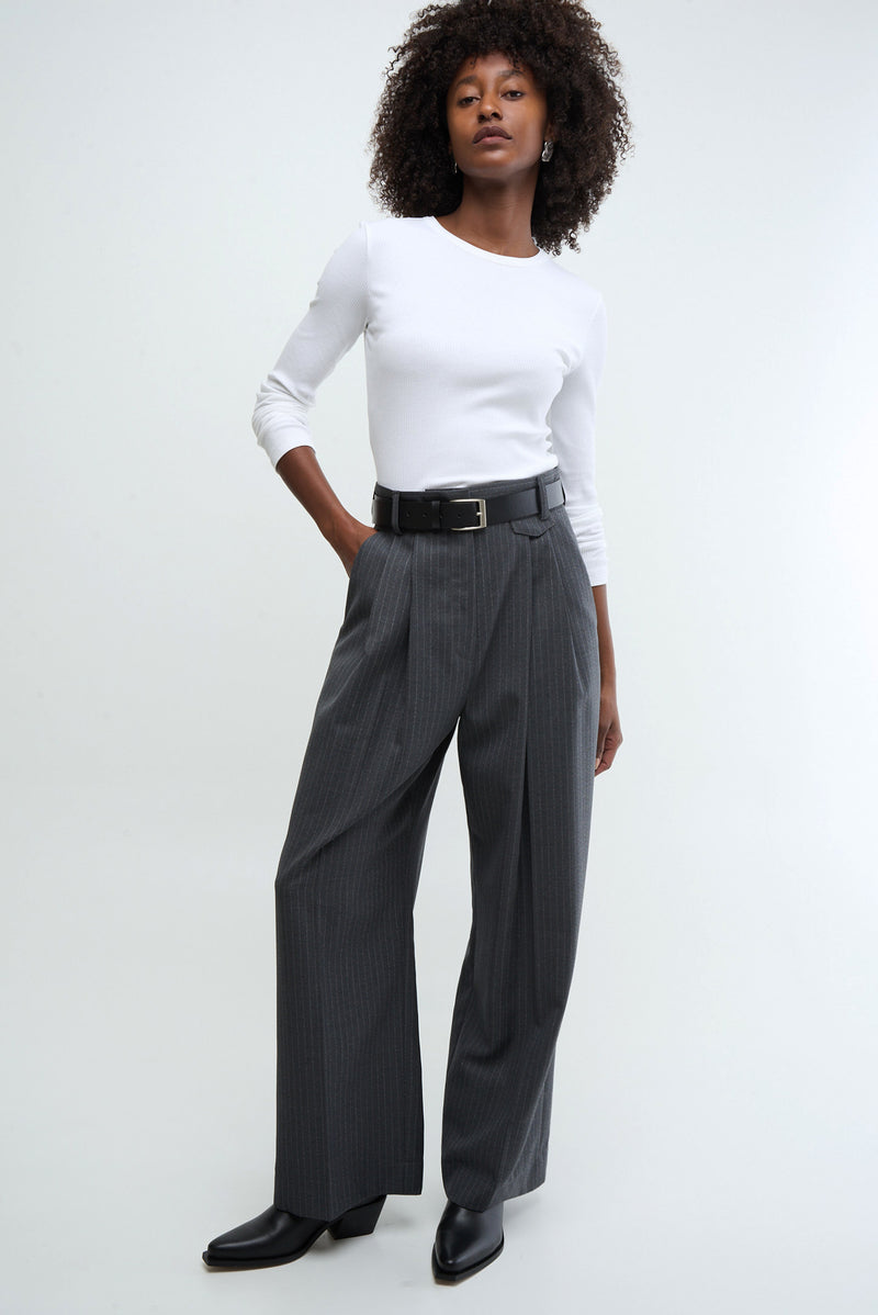 MEET - dark grey pinstripe