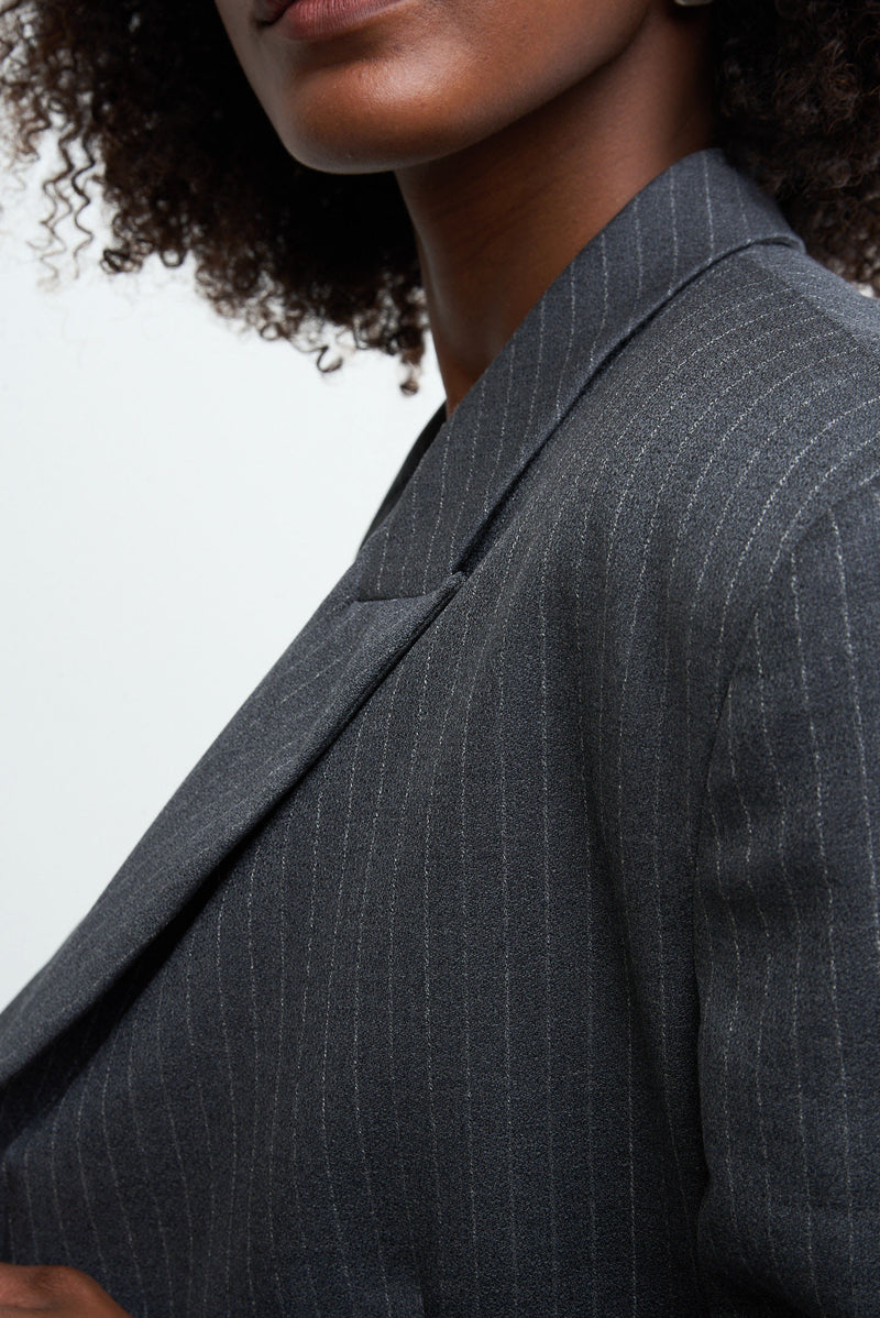 GREET - dark grey pinstripe
