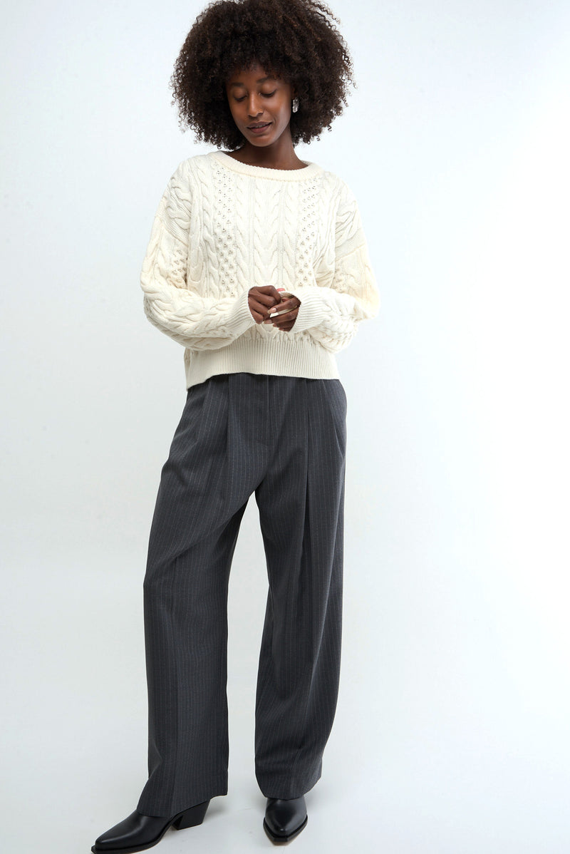 MEET - dark grey pinstripe