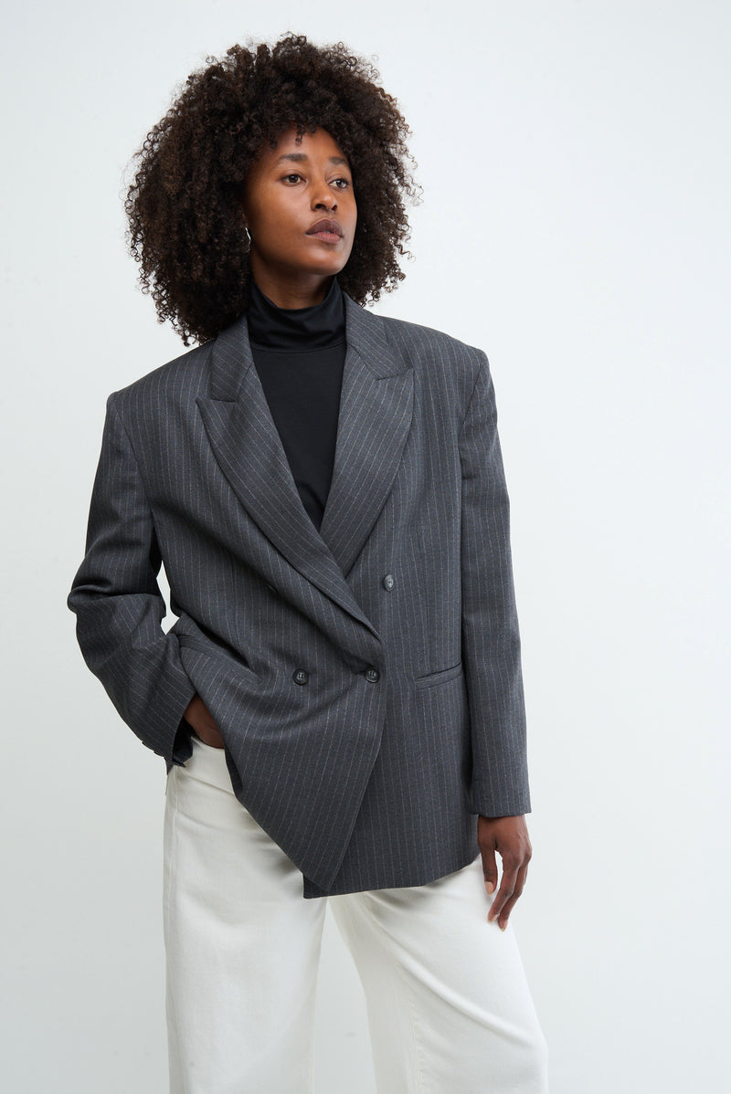 GREET - dark grey pinstripe