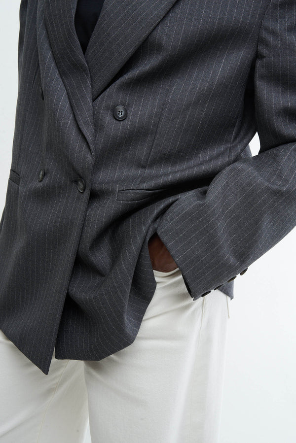 GREET - dark grey pinstripe