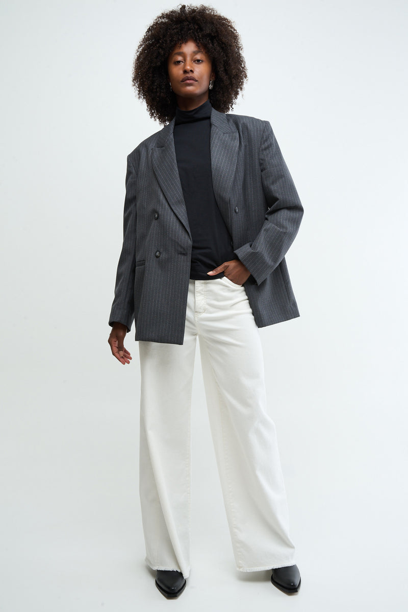 GREET - dark grey pinstripe